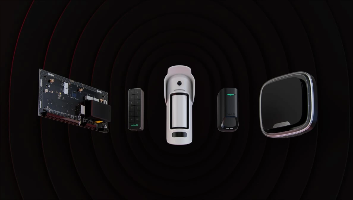 Ajax motion detectors for indoor and outdoor intrusion protection.