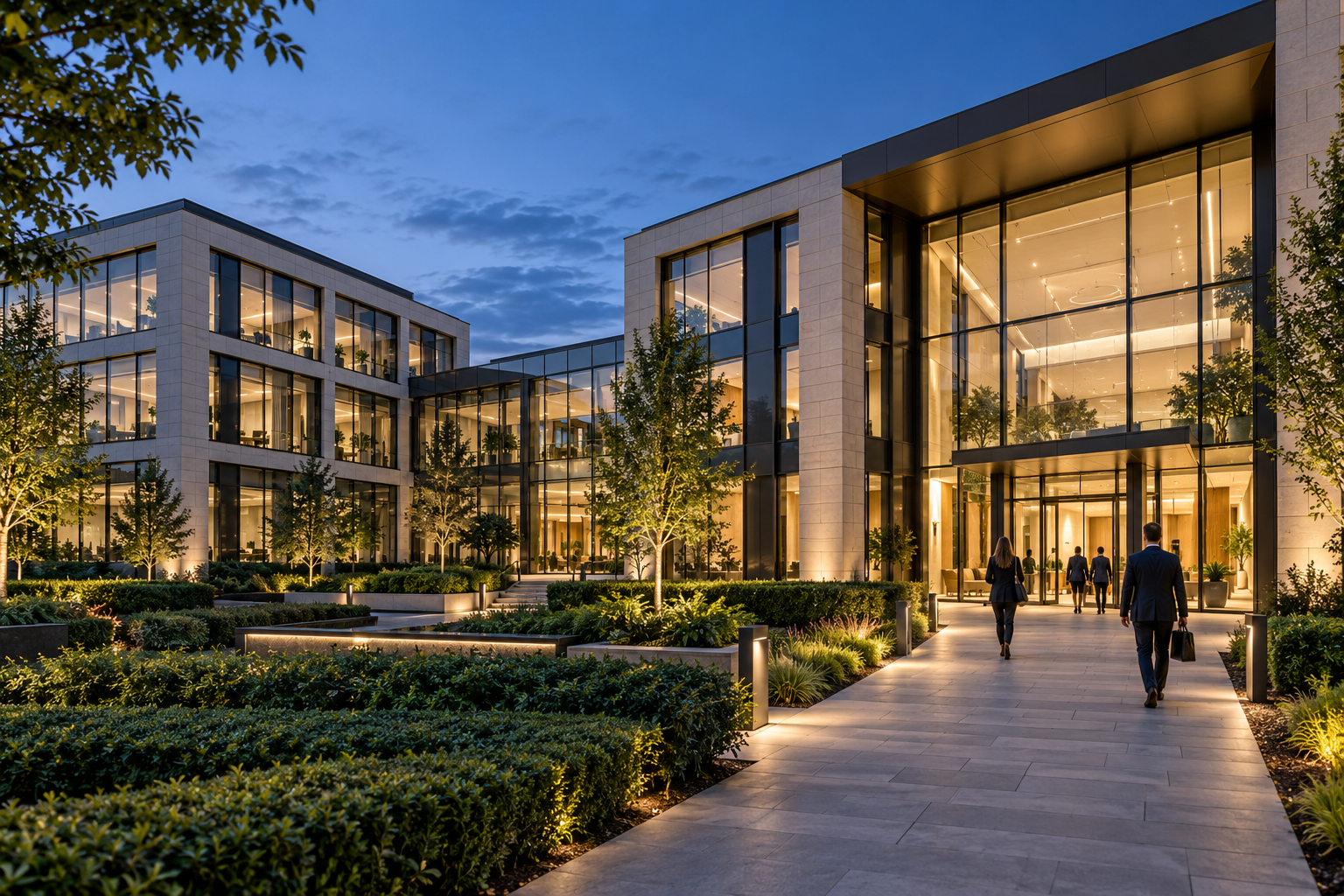 Original architectural visual of a modern multi-building commercial campus