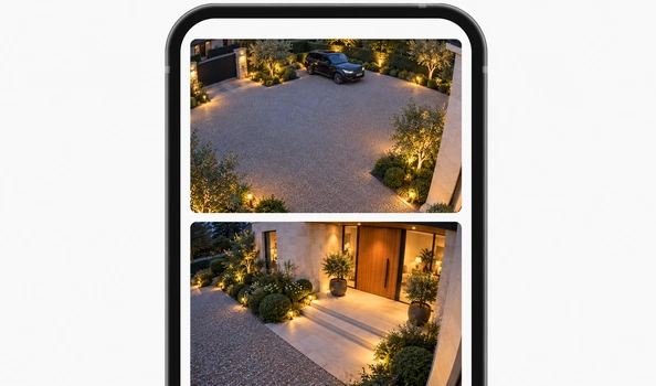 Actual Ajax app interface showing multiple live camera views.