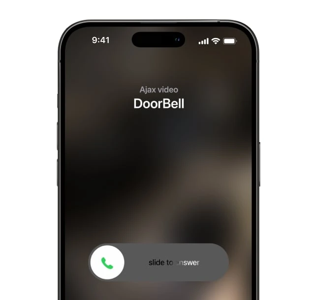 Actual Ajax DoorBell incoming-call interface shown on a phone.